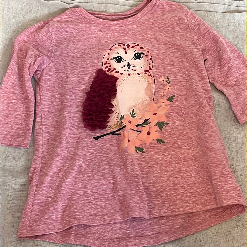 Textured Owl Design 3/4 LS Tee